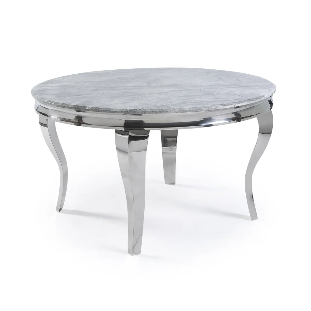 Louis 130cm Round Dining Table – Marble & Chrome Stainless Steel