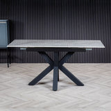 Nova 120–160cm Extending Dining Table – Soft Grey Marble Ceramic & Black