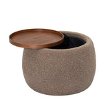 Gensen Ottoman – Coffee Chenille & Walnut Tray – Small 70cm