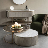Libra Interiors Belvedere Console Table – Aged Gold & White-Grey Marble