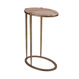 Libra Interiors Iota Oval Accent Table – Forest Brown Marble