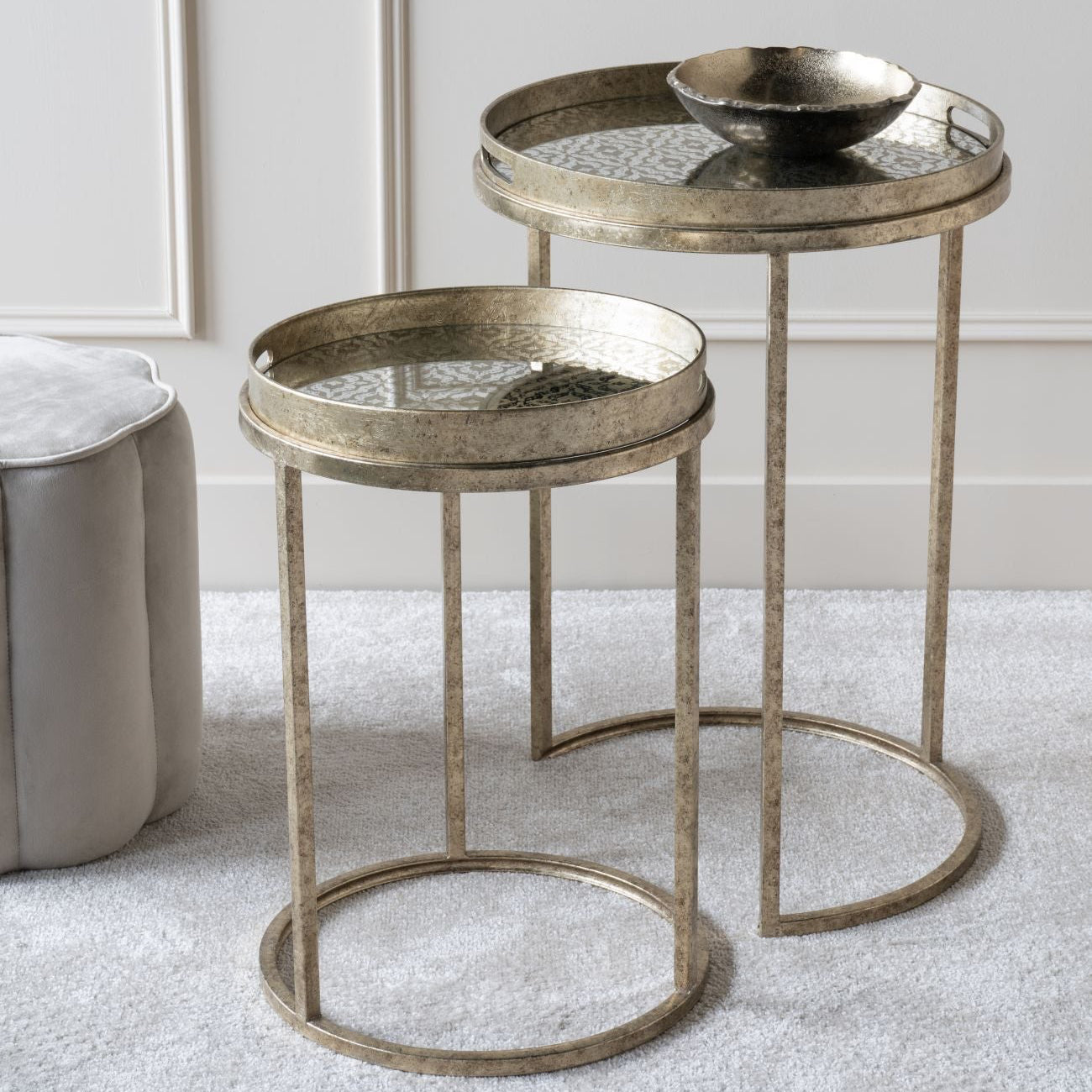 Libra Interiors Vienna Antique Gold Diamond Side Tray Tables – Set of 2