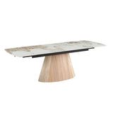 Monaco 160–240cm Extendable Dining Table – Beige Pandora Ceramic Sintered Stone & Beech Wood