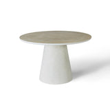 Stratos 120cm Round Dining Table with Sorrento Dining Chairs – Ivory & Travertine