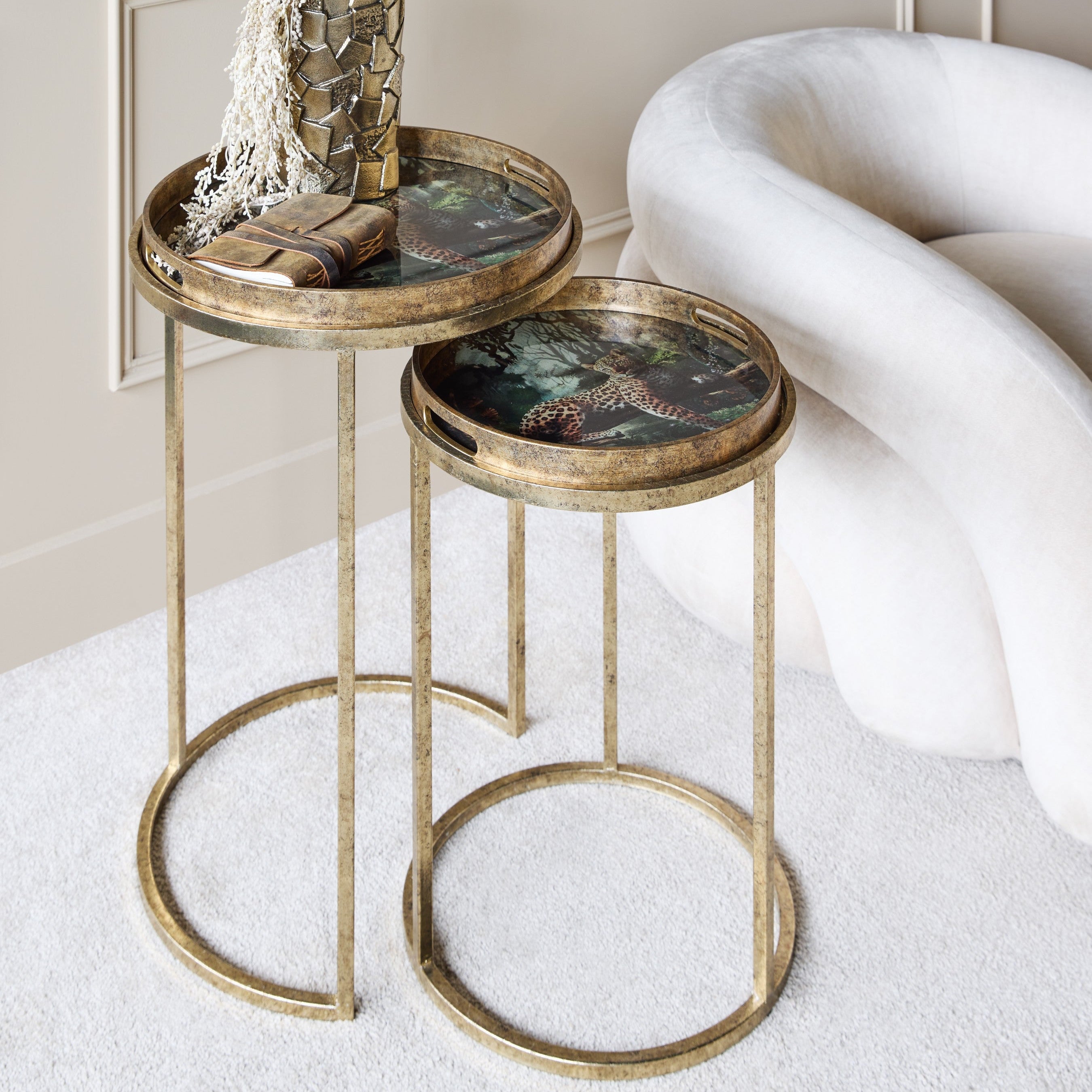 Libra Interiors Lounging Leopard Side Tray Tables – Set of 2