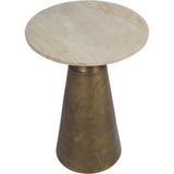 Libra Interiors Clifton II Side Table – Antique Brass & Travertine