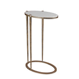 Libra Interiors Iota Oval Accent Table – White Banswara Marble