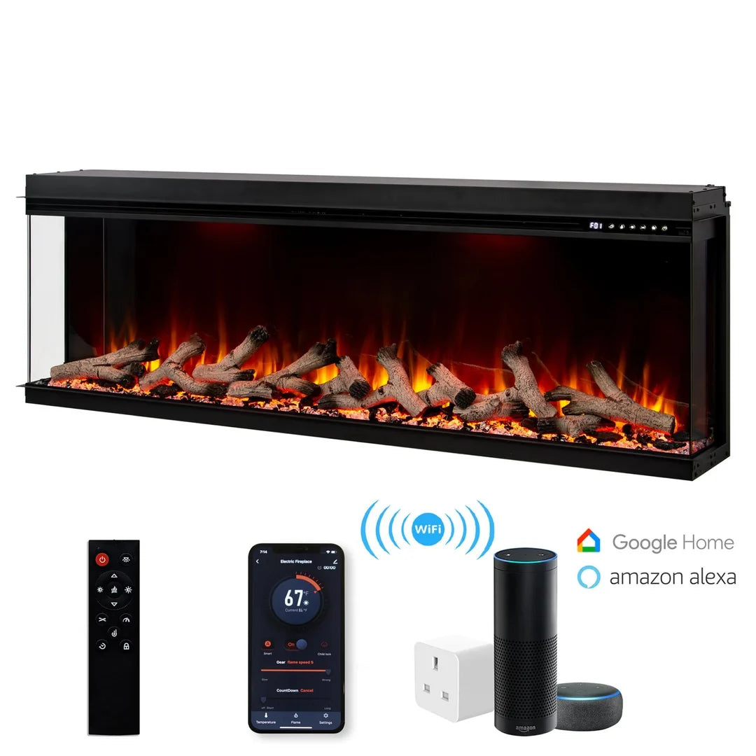Maison UHD Panoramic 3-Sided Media Wall Electric Fireplace – Smart WiFi & Alexa
