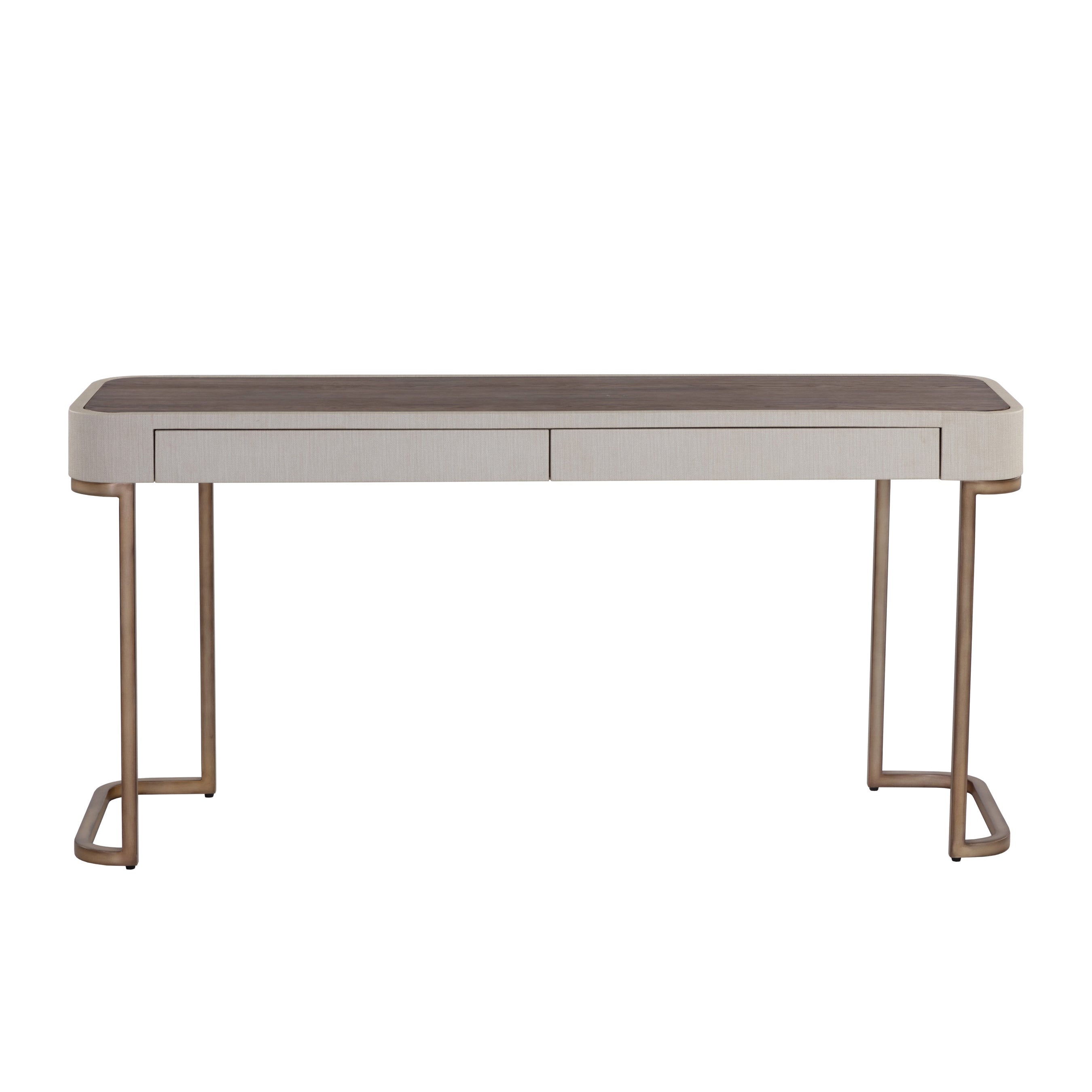 Libra Interiors Jamille Console Table – Cream Leather & Brown Oak