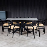 Nova 120–160cm Extending Dining Table – Soft Grey Marble Ceramic & Black