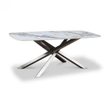 Ashford 180cm Ceramic Dining Table – White, Grey & Gold – Brushed Steel