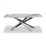 Ashford 180cm Ceramic Dining Table – White, Grey & Gold – Brushed Steel