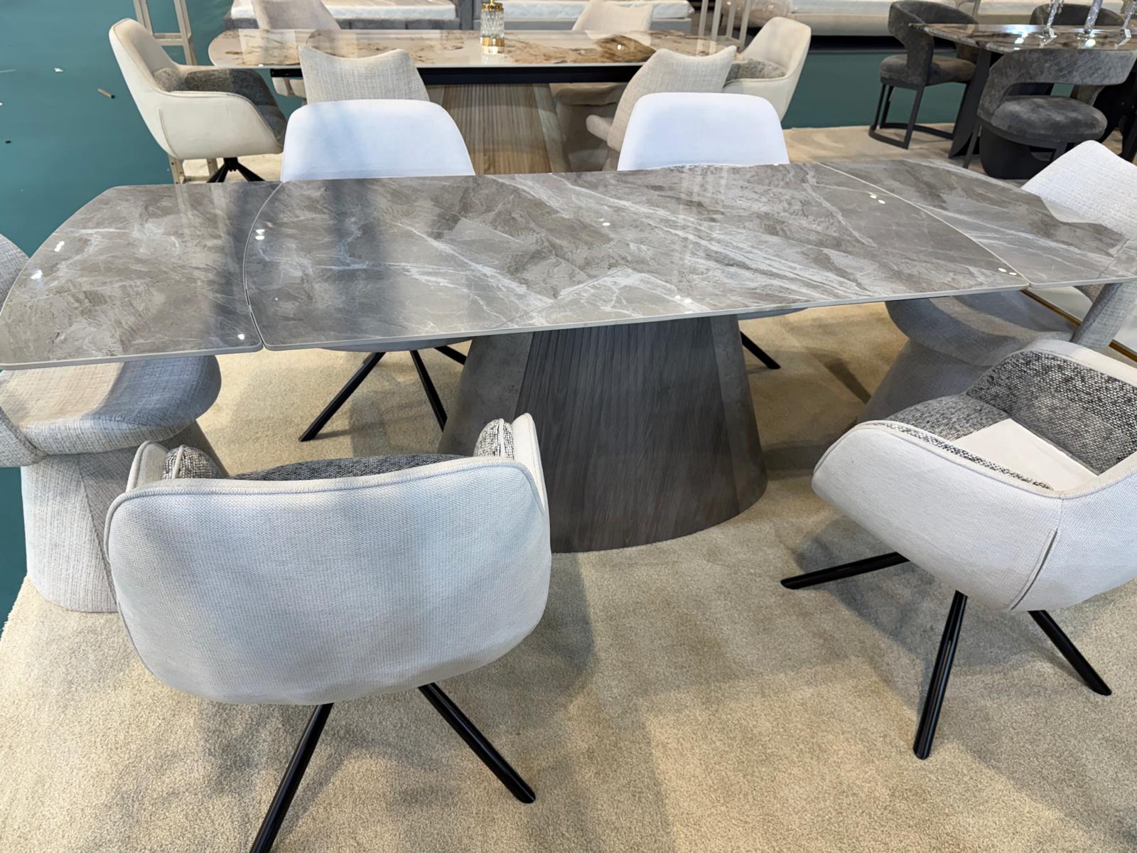 Monaco 160–240cm Extendable Dining Table – Grey Ceramic Sintered Stone & Dark Wood