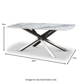 Ashford 180cm Ceramic Dining Table – White, Grey & Gold – Brushed Steel