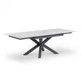 Nova 160–240cm Extending Dining Table – Soft Grey Marble Ceramic & Black