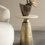Libra Interiors Clifton II Side Table – Antique Brass & Travertine