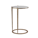 Libra Interiors Iota Oval Accent Table – White Banswara Marble