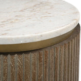 Maigue Side Table – Natural Marble, Wood & Antique Brass