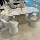 Monaco 160–240cm Extendable Dining Table – Beige Pandora Ceramic Sintered Stone & Beech Wood
