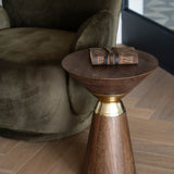 Libra Interiors Amalfi Side Table – Dark Mango Wood & Brass