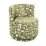 Libra Interiors Elmo Swivel Chair – Ivory Bouclé & Olive Pattern