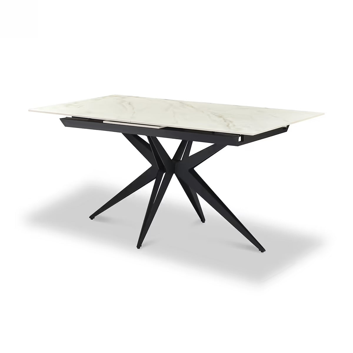 Victoria 160–200cm Extending Dining Table – White & Gold Marble Ceramic