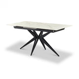 Victoria 160–200cm Extending Dining Table – White & Gold Marble Ceramic