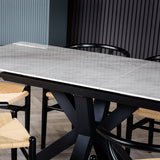 Nova 120–160cm Extending Dining Table – Soft Grey Marble Ceramic & Black