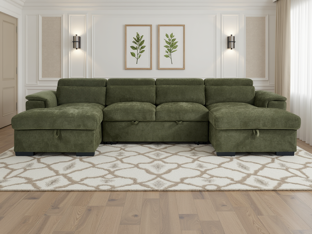 Alaya U-Shape Sofabed – Green