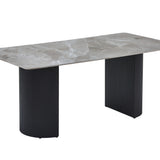 Olympia 160cm Dining Table – Grey Ceramic & Black Fluted Base