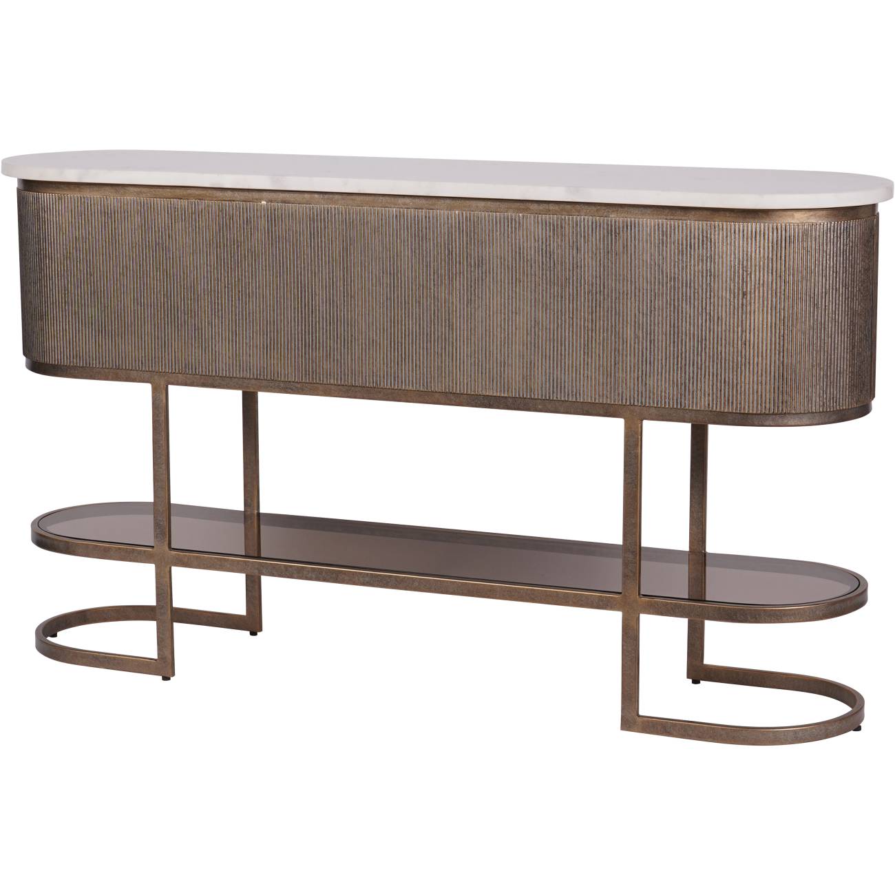 Libra Interiors Belvedere Console Table – Aged Gold & White-Grey Marble