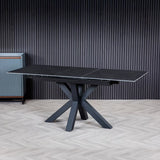 Nova 120–160cm Extending Dining Table – Dark Grey Matte Ceramic & Black