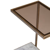 Libra Interiors Alicia Two Tier Side Table – Smoked Glass & Banswara Marble