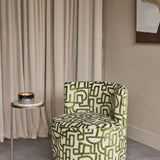 Libra Interiors Elmo Swivel Chair – Ivory Bouclé & Olive Pattern