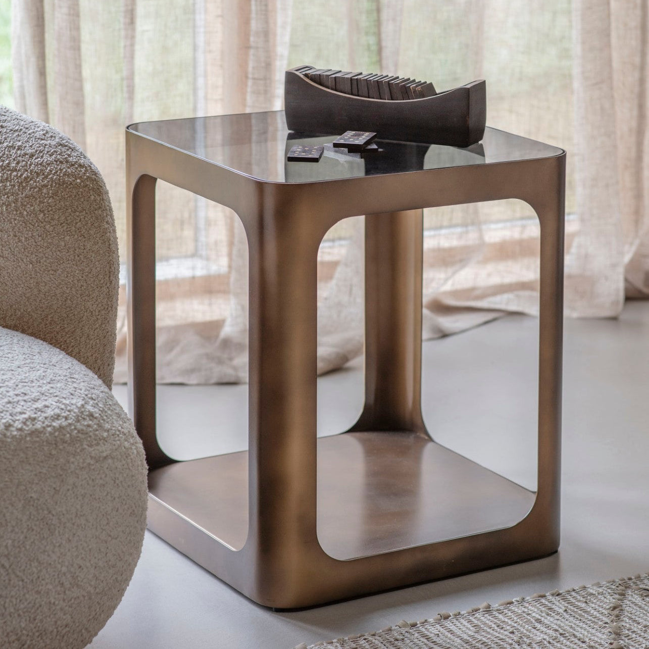 Libra Interiors Thorpe Square Metal & Glass Side Table
