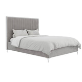 Fairmont Velvet Channelled Bed – Mink Grey with Silver Border