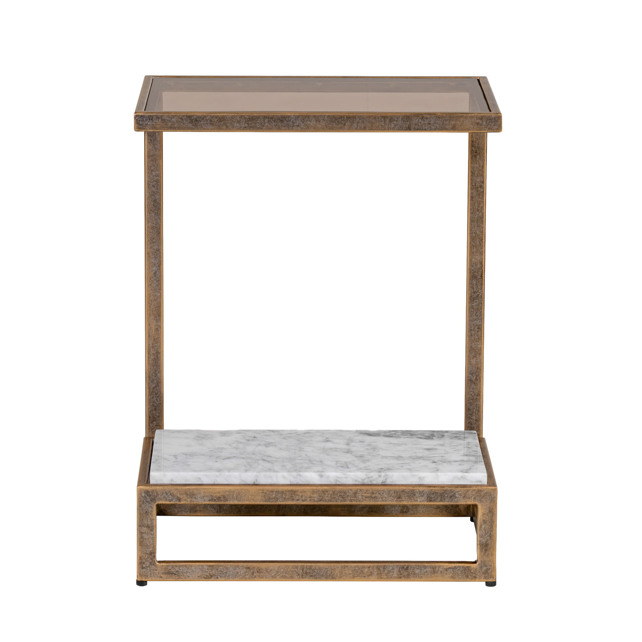 Libra Interiors Alicia Two Tier Side Table – Smoked Glass & Banswara Marble