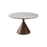 Corteo 120cm Round Dining Table – White Sunset Cloud Vein & Walnut