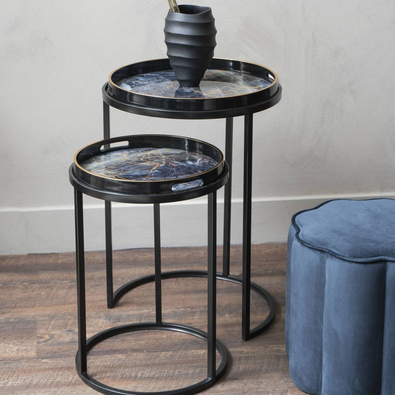 Libra Interiors Vesuvius Side Tray Tables – Black & Gold – Set of 2