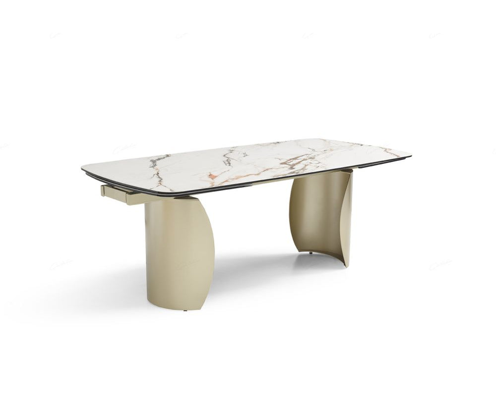 Palazzo Extending Dining Table – Matt White & Earth Vein Italian Ceramic