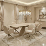 Manhattan 160-240cm Extending Dining Table & Tokyo Chair Set – Beige Ceramic Stone
