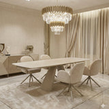 Manhattan 160-240cm Extending Dining Table & Tokyo Chair Set – Beige Ceramic Stone