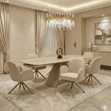 Manhattan 160-240cm Extending Dining Table & Tokyo Chair Set – Beige Ceramic Stone