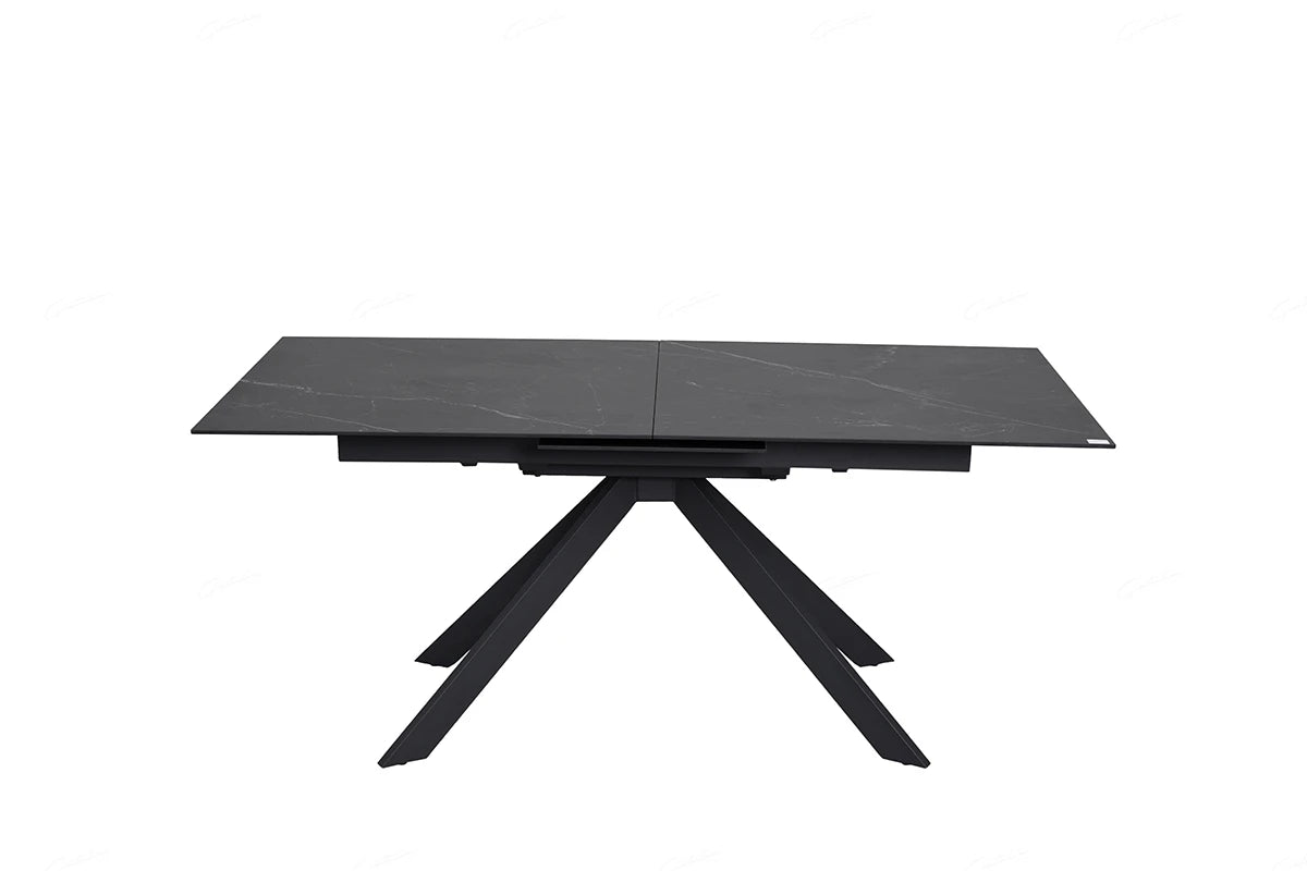 Rossa 180–225cm Ceramic Dining Table – Matt Black with White Vein