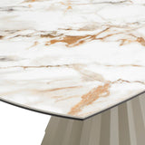 Skye Round Extending Dining Table – Champagne & Sunset Vein Ceramic – 140–190cm