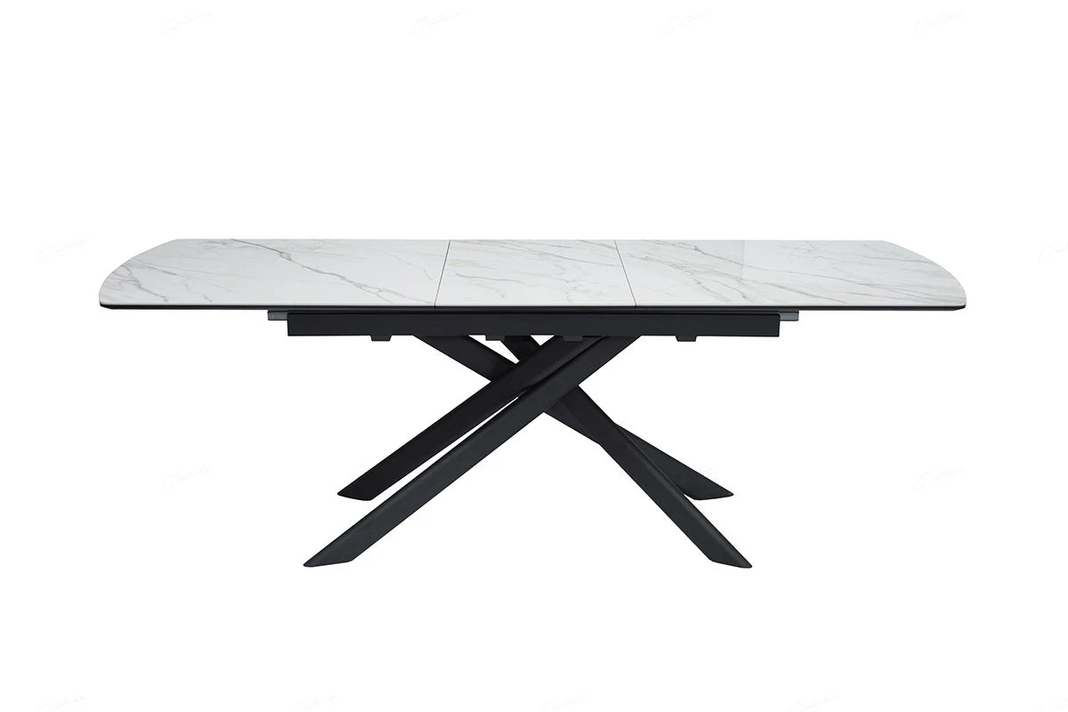 Cosma 180–230cm Extending Dining Table – White & Sunset Cloud Ceramic