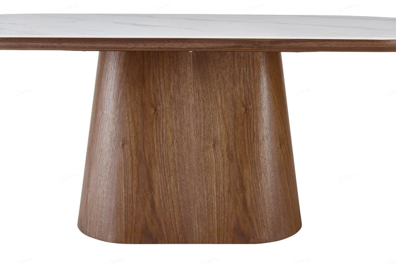 Bianca 200cm Oval Dining Table – Walnut & White Ceramic Marble