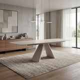 Geneva 160–240cm Extending Dining Table & Mirella Swivel Chair Set – Ivory Travertine & Grey