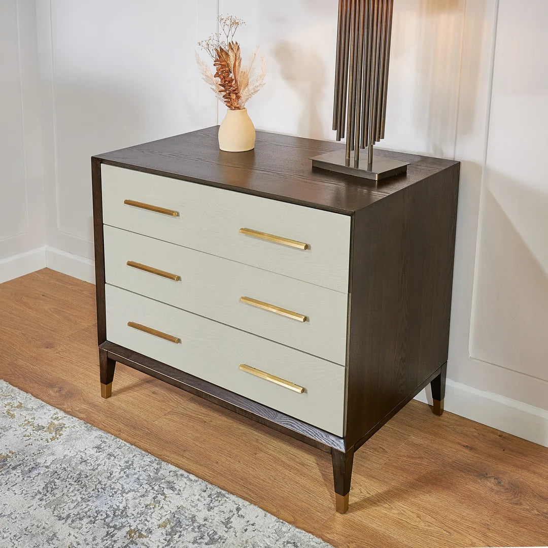 Arnaude 3 Drawer Chest – Ceramic Grey & Chocolate