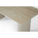 Marlow 180cm Dining Table – Satin Cream & Travertine